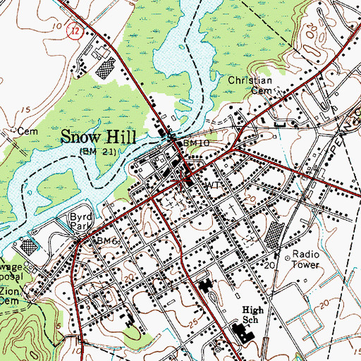 Topographic Map of Snow Hill Town Hall, MD