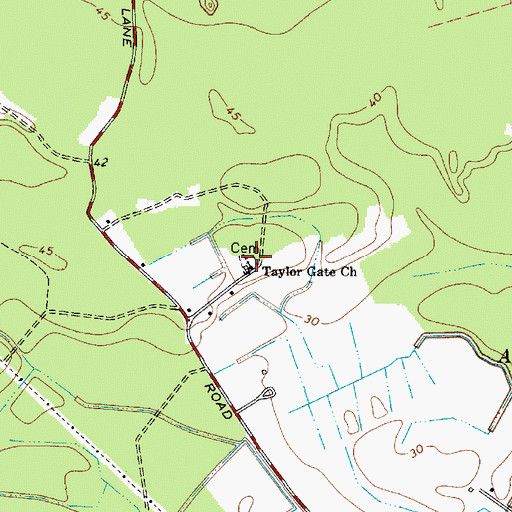 Topographic Map of Taylor Gate Cemetery, MD
