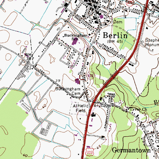 Topographic Map of Worcester County Vocational-Technical School, MD