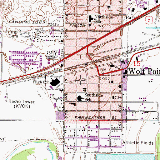 Topographic Map of Wolf Point Volunteer Fire Department, MT