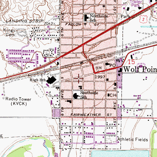 Topographic Map of Wolf Point Police Department, MT