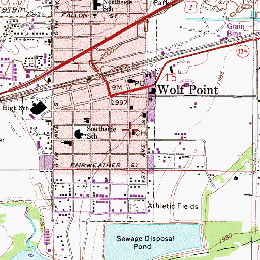 Topographic Map of Roosevelt County Courthouse, MT