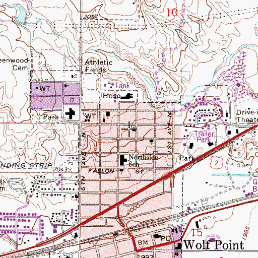 Topographic Map of First Baptist Church, MT