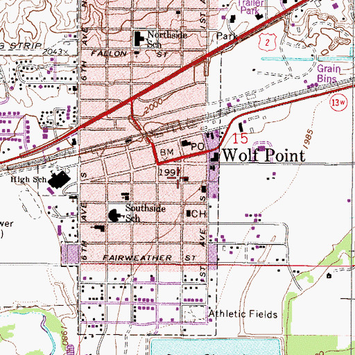Topographic Map of Roosevelt County Library, MT