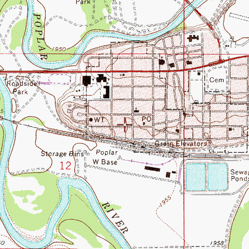 Topographic Map of Poplar City Library, MT