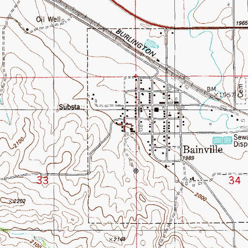 Topographic Map of Bainville Public School, MT