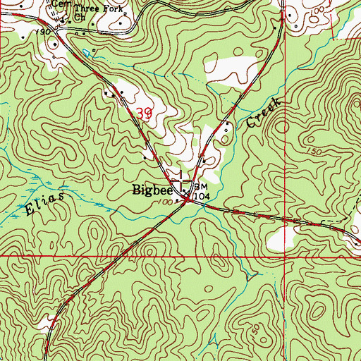 Topographic Map of Bigbee Post Office, AL