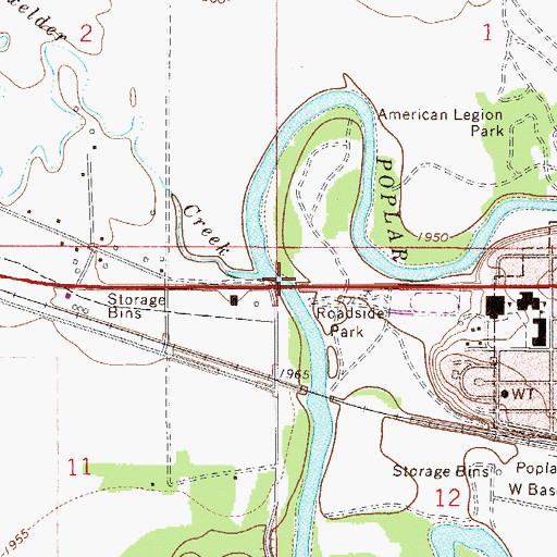 Topographic Map of West Poplar River Bridge, MT