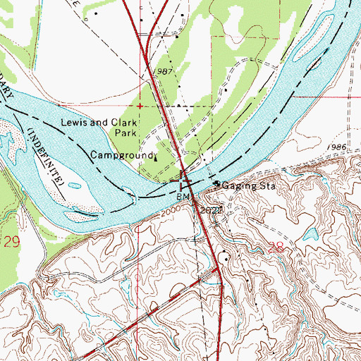 Topographic Map of Lewis and Clark Bridge, MT