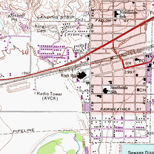 Topographic Map of Wolf Point High School, MT