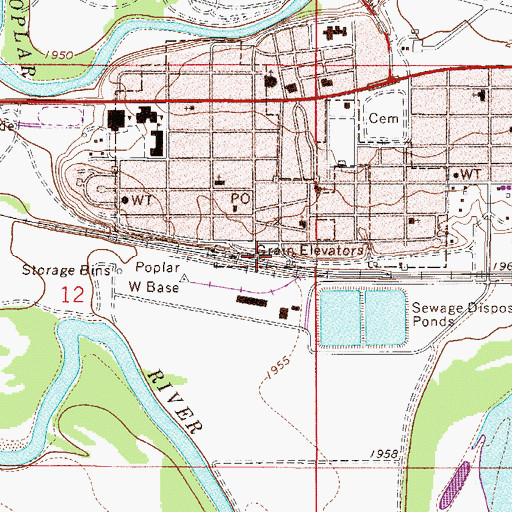Topographic Map of Peavey Company Elevator (historical), MT