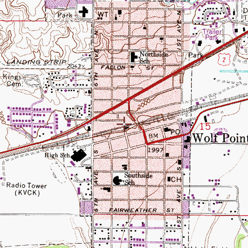 Topographic Map of Wolf Point, MT