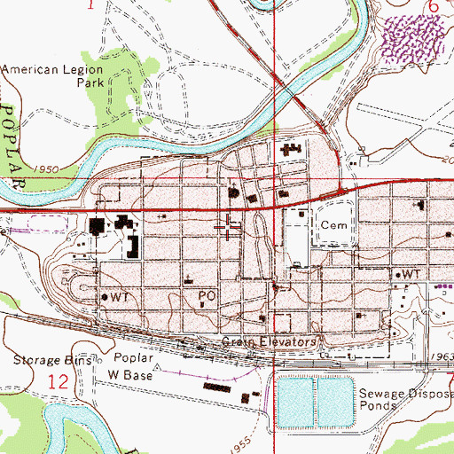Topographic Map of Poplar Post Office, MT