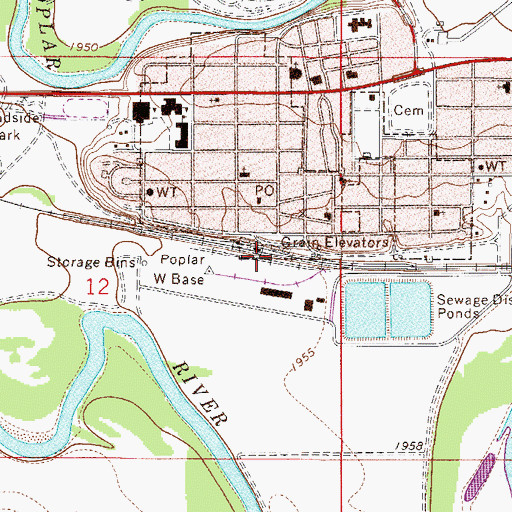 Topographic Map of Poplar, MT