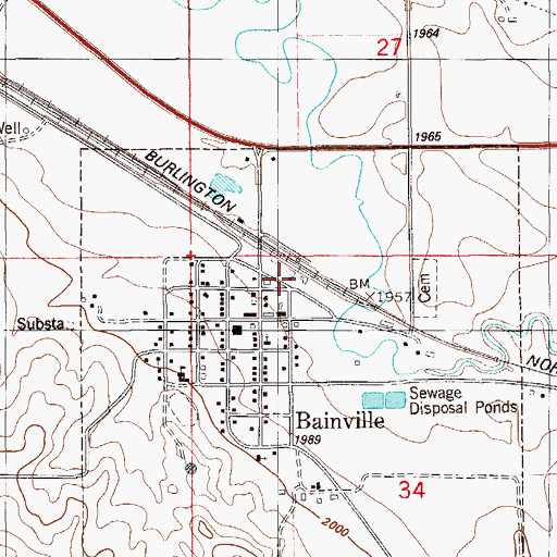 Topographic Map of Bainville, MT