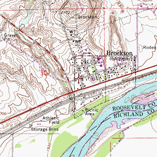 Topographic Map of Brockton Post Office, MT