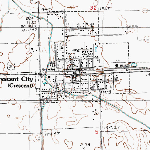 Topographic Map of Crescent City Post Office, IL