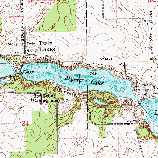 Topographic Map of Myers Lake, IN