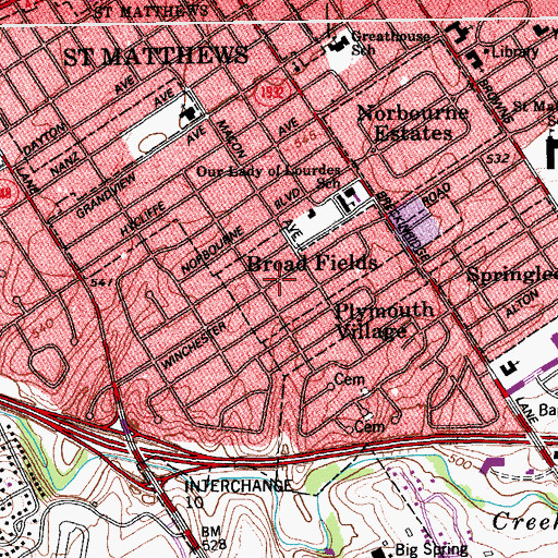 Topographic Map of Broad Fields, KY