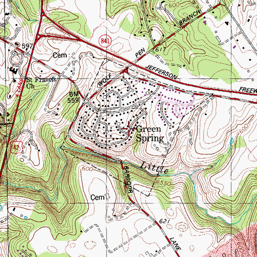 Topographic Map of Green Spring, KY
