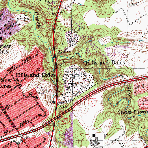 Topographic Map of Hills and Dales, KY
