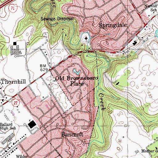 Topographic Map of Old Brownsboro Place, KY