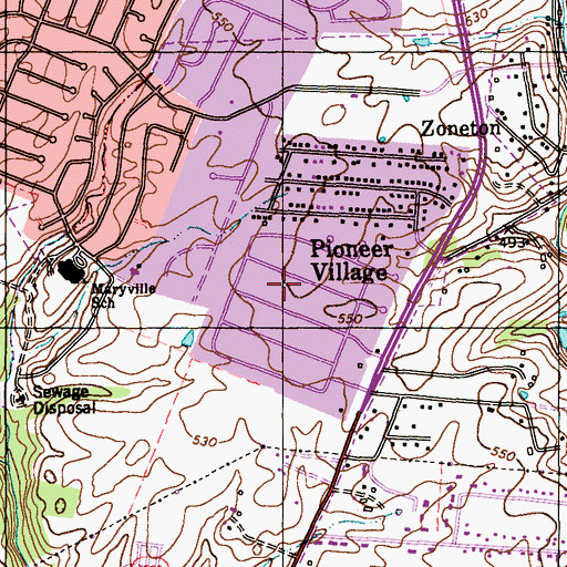 Topographic Map of Pioneer Village, KY