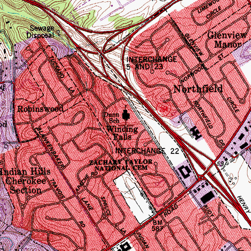 Topographic Map of Winding Falls, KY