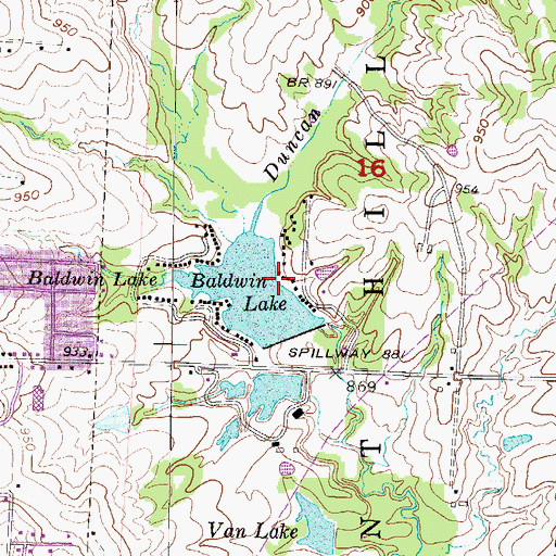 Topographic Map of Baldwin Park, MO