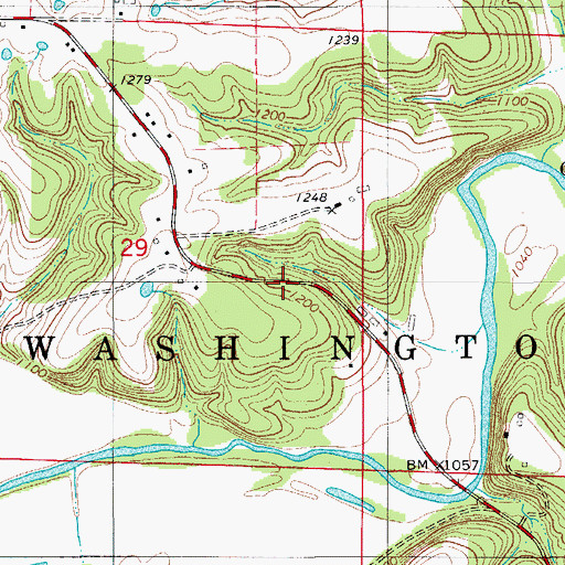 Topographic Map of Evergreen, MO