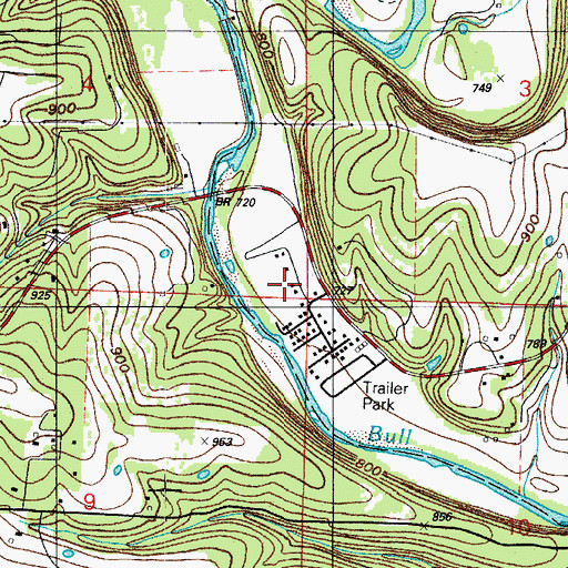 Topographic Map of Bull Creek, MO