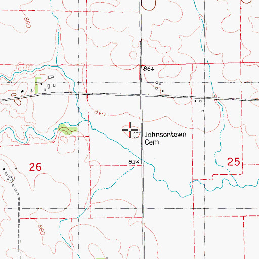 Topographic Map of Johnstown Cemetery, IA