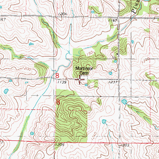 Topographic Map of Mortimor Cemetery, IA