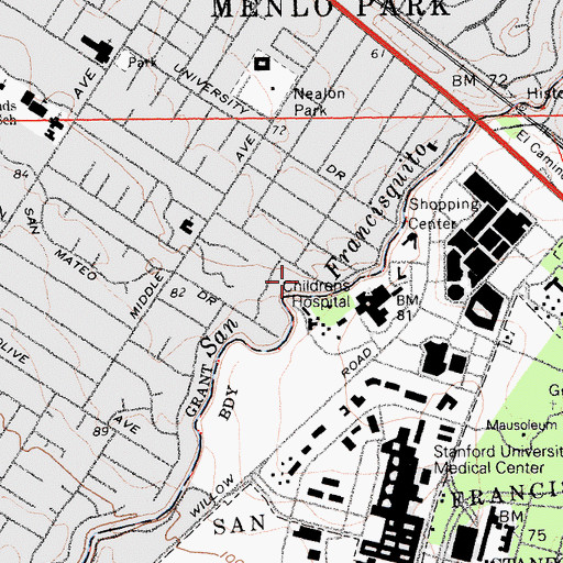 Topographic Map of Allied Arts Guild, CA