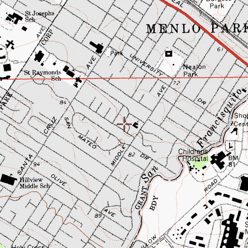 Topographic Map of First Baptist Church, CA