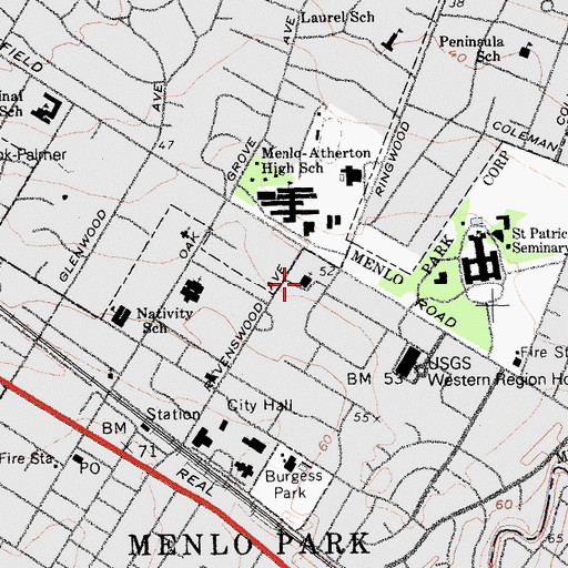 Topographic Map of First Church of Christ Scientist, CA