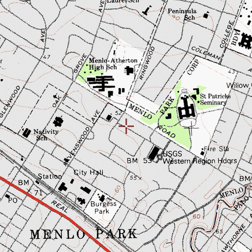 Topographic Map of Menlo McCandless Office Park, CA