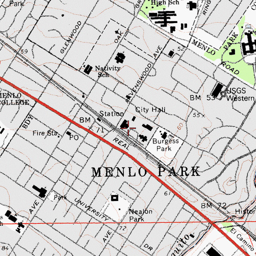 Topographic Map of Menlo Park Civic Center, CA