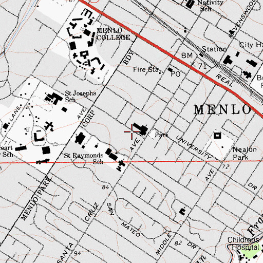 Topographic Map of Menlo Park Presbyterian Church, CA