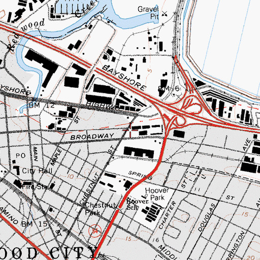 Topographic Map of Redwood City Municipal Services Center, CA