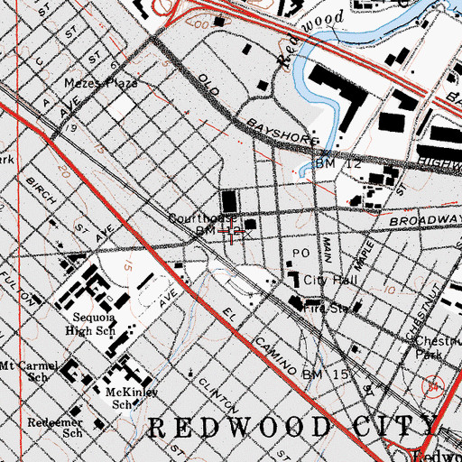 Topographic Map of San Mateo County Courthouse, CA