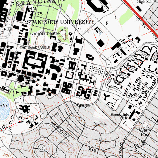 Topographic Map of Branner Hall, CA