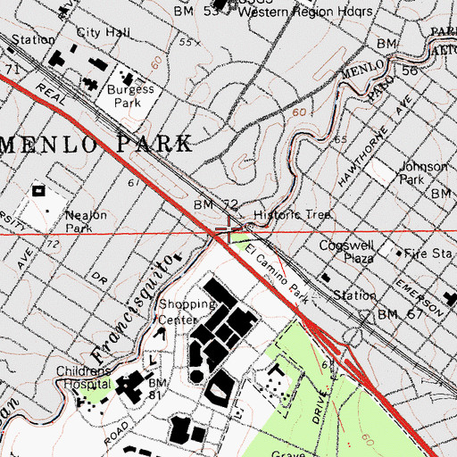 Topographic Map of El Palo Alto, CA