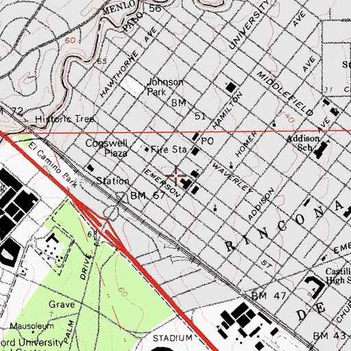 Topographic Map of First Church of Christ Scientist, CA