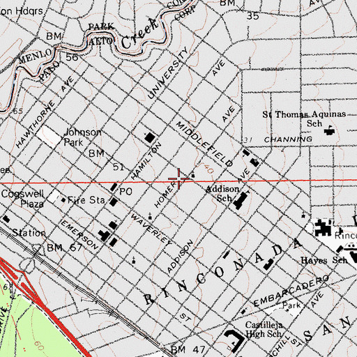 Topographic Map of First Lutheran Church, CA