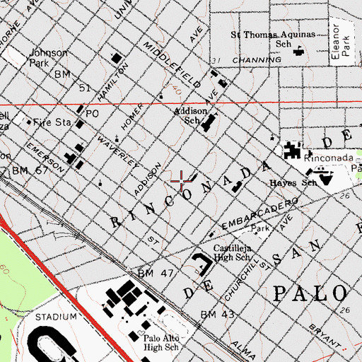 Topographic Map of First Presbyterian Church, CA