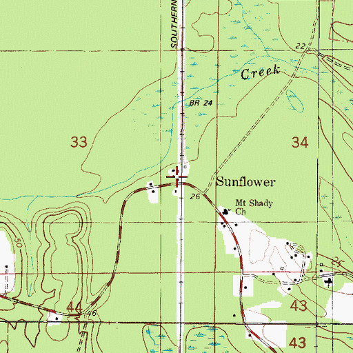 Topographic Map of Sunflower Post Office, AL