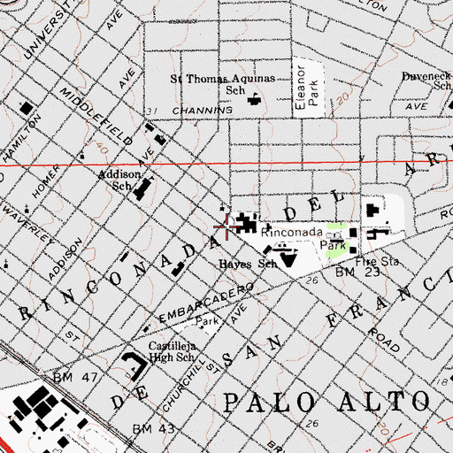 Topographic Map of Lucie Stern Community Center, CA