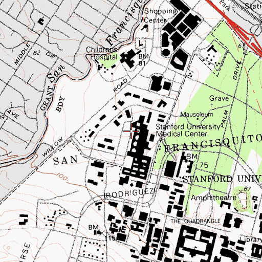 Topographic Map of Lucile Salter Packard Children's Hospital, CA