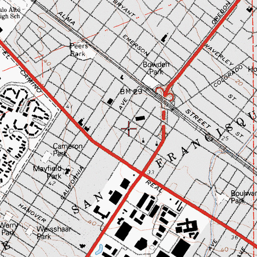 Topographic Map of Mayfield, CA